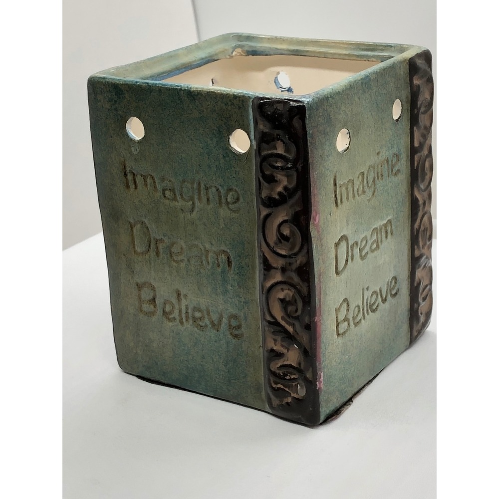 Rimports Imagine Dream Believe Ceramic Electric Desk Lamp Green Brown SM-012